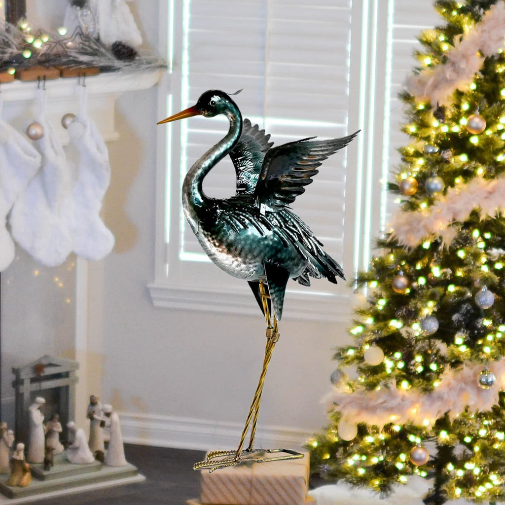 chisheen Crane Garden Statue Metal Heron Outdoor Decor Yard Art Bird Gift