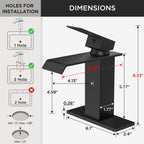 FORIOUS Bathroom Faucet Matte Black Modern Waterfall Bathroom Sink Faucet 1 or 3 Hole Single Handle with Deck Plate and Drain, Suitable for Vanity Rv Camper Commerical