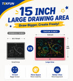 TEKFUN 15 Inch LCD Writing Tablet for Girls Ages 3–12, Large Drawing Tablet for Kids, Screen-Free Writing Pad for Learning Quiet Time, Creative Christmas Gift for 3 4 5 6 7 8 Year Old Girl (Pink)