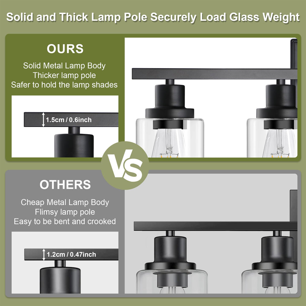 Unicozin Modern Bathroom Light Fixtures, 4 Light Vanity Lights Over Mirror, Black Wall Lamp with Clear Glass for Living Room Cabinet Bedroom Porch