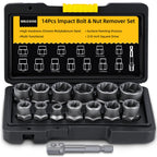 Bolt Extractor Kit, 14 PCS Impact Bolt & Nut Remover Set with 3/8 Inch Adapter, Upgrade Stripped Bolt Extractor Socket Set with Portable Tool Box, Easy Out for Rusted, Damaged, Round Bolt Nuts Screws