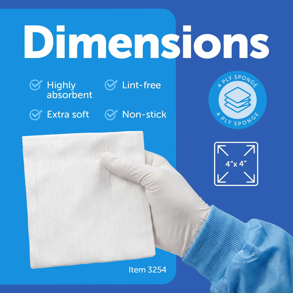 Dynarex 3254-BX CurPro Non-Woven Sponges - 4" x 4" - Non-Sterile - 4-Ply