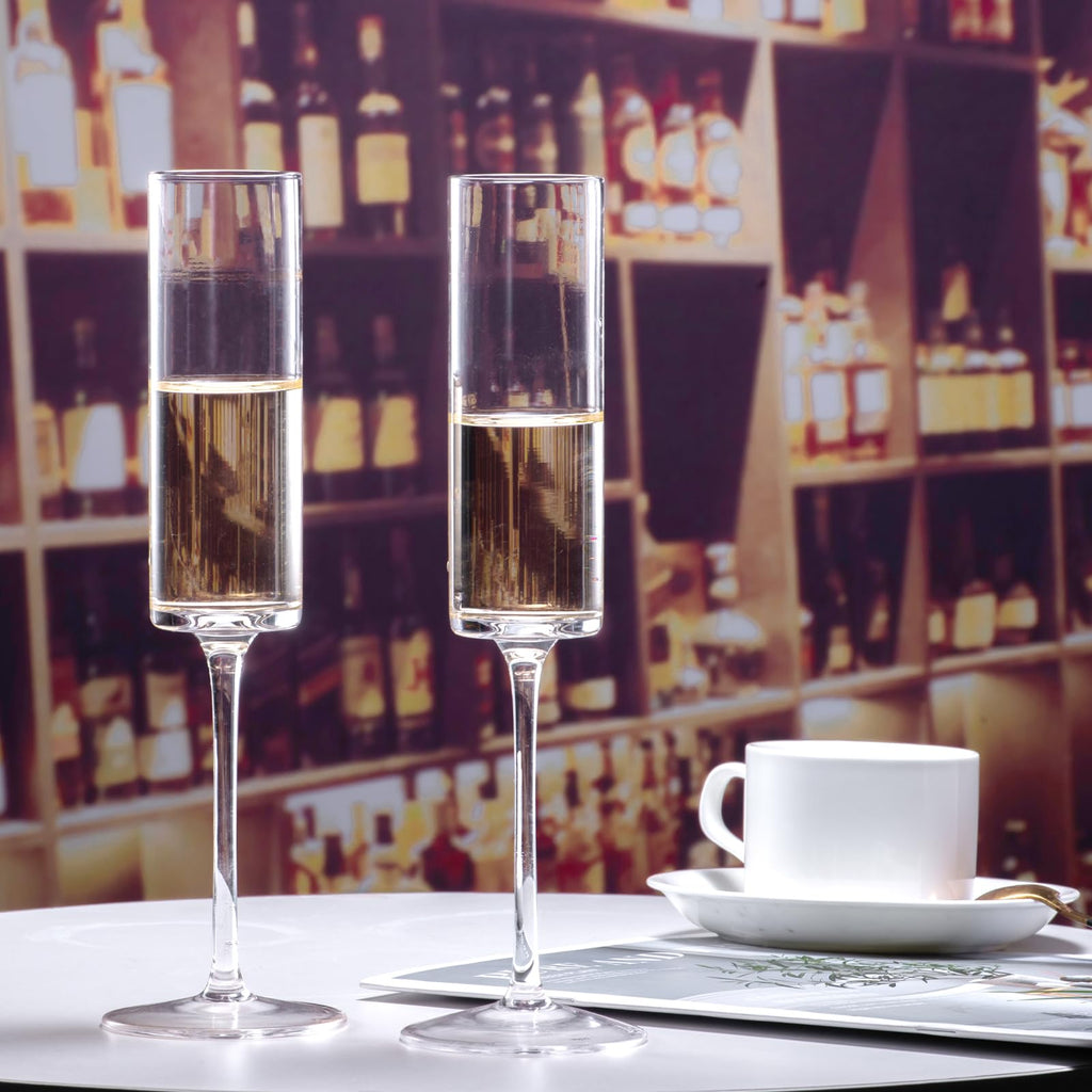 BACLIFE Hand Blown Champagne Flutes, Crystal Champagne Glasses Set 6, 6.5oz
