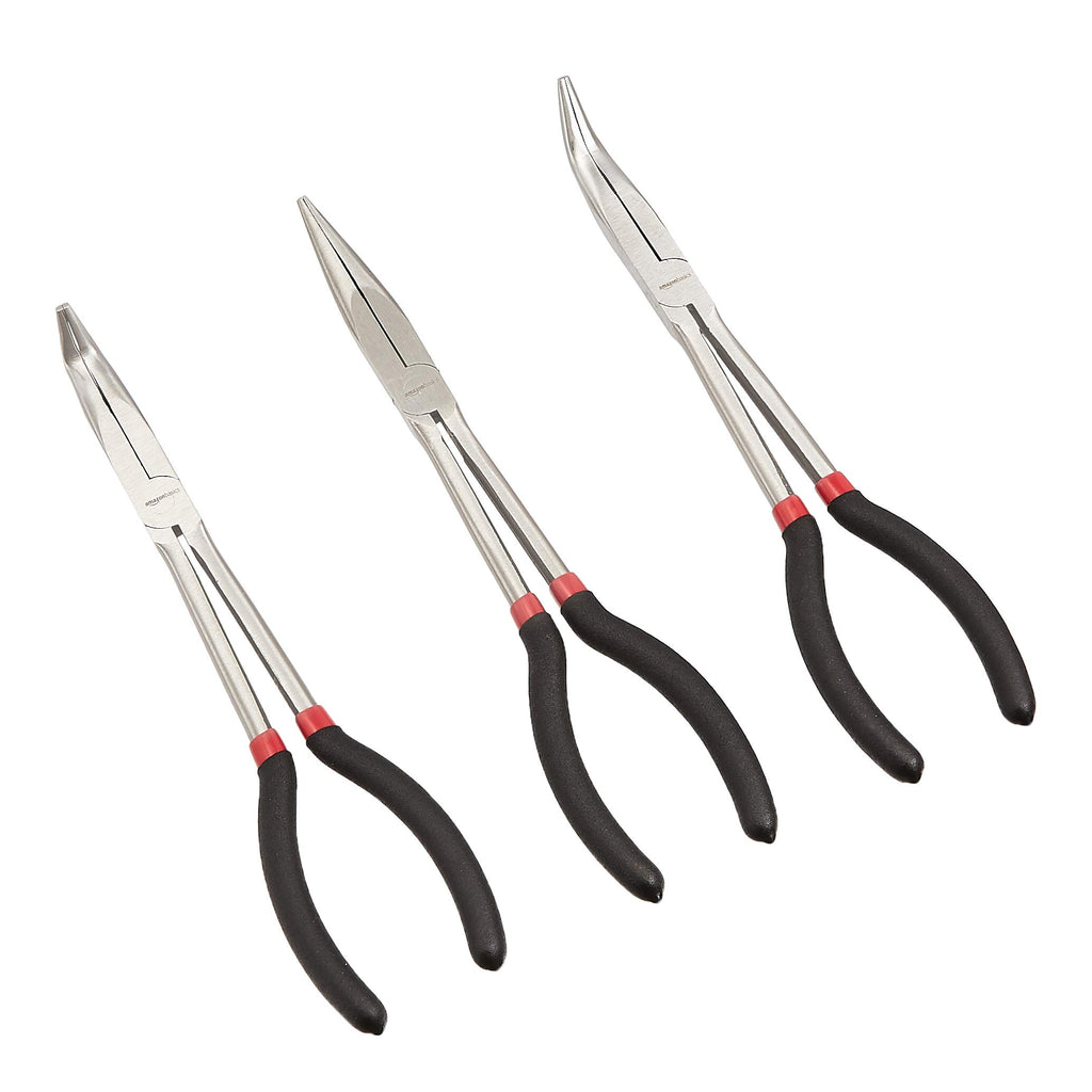 Amazon Basics Extra Long Reach Needle Nose Pliers Tool Set for Narrow Spaces, Versatile, 3-Piece, Black