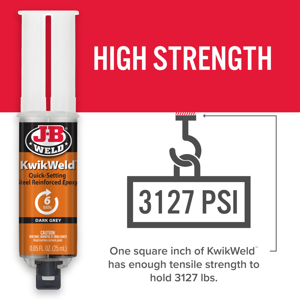 J-B Weld 6 Minute Set Epoxy KwikWeld, High Strength, Waterproof, 2 Pack, Dark Grey, 50176-2