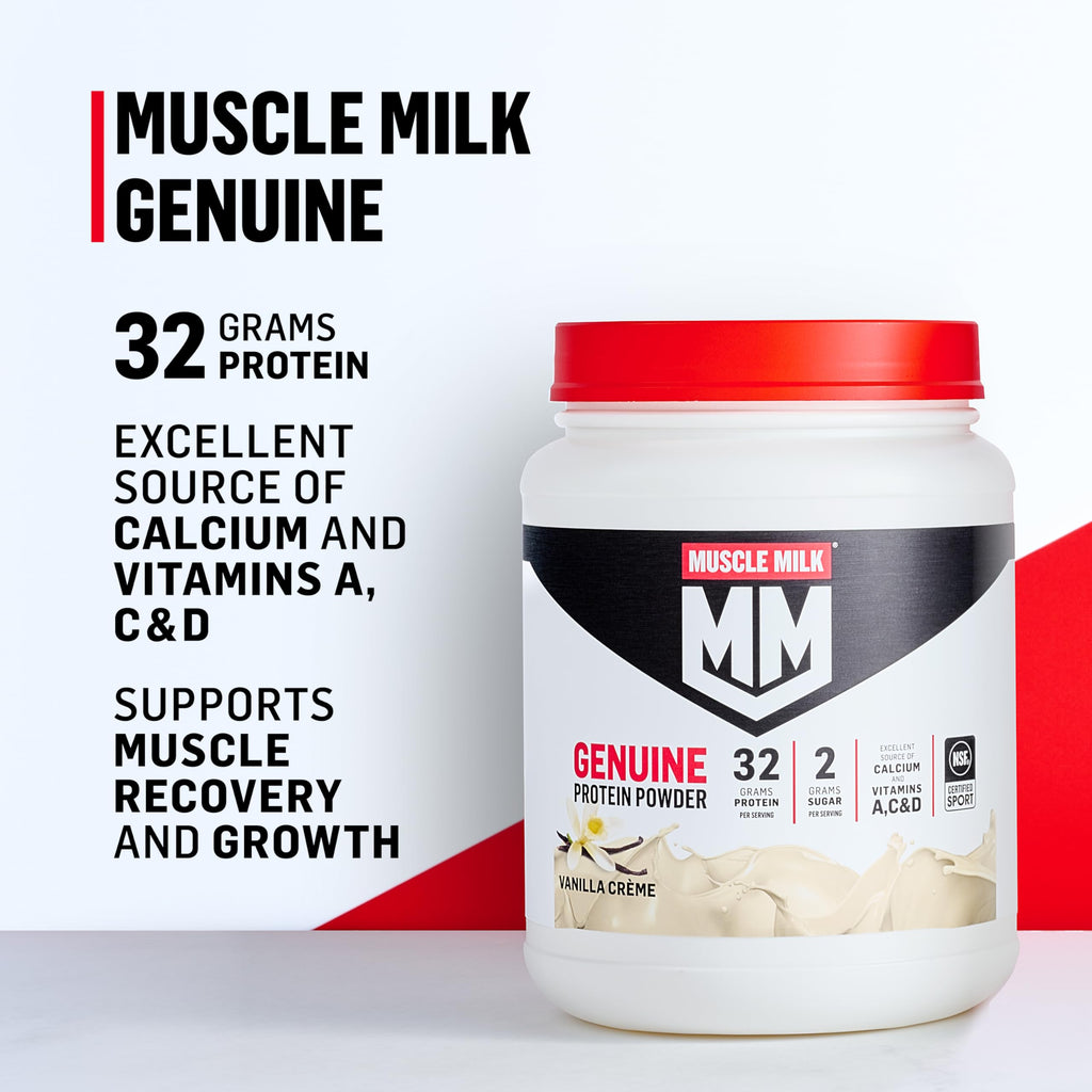 Muscle Milk Genuine Protein Powder, Vanilla Creme, 32g Protein, 4.94 Pound, 32 Servings