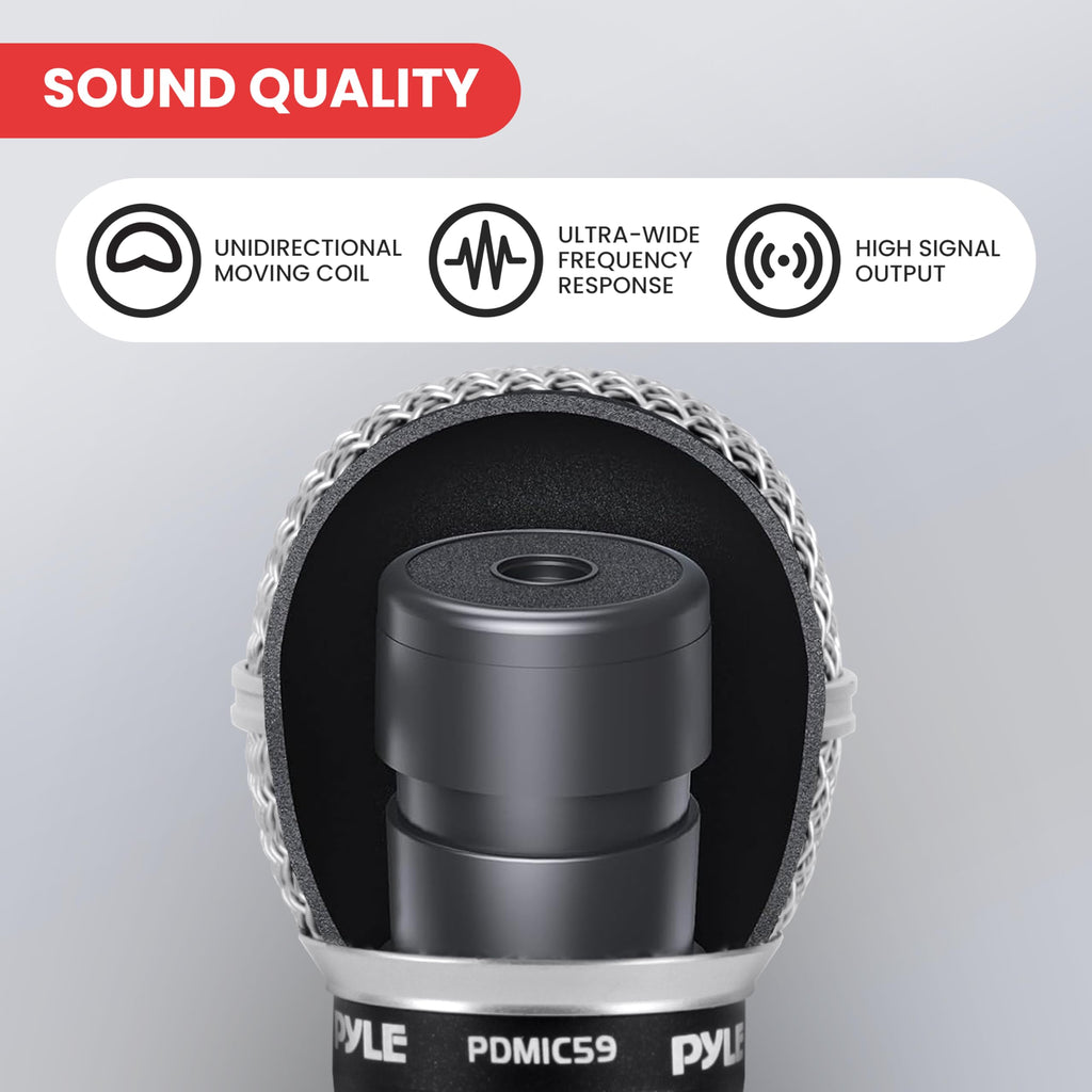 Pyle Microphone - Professional Dynamic Vocal Microphones, with ON/OFF Switch, Dynamic Cardioid, Handheld Mic for Singing, w/ 4.5 m – XLR Audio Cable, Compatible for Karaoke-Speaker-Speech-Amp-Mixer