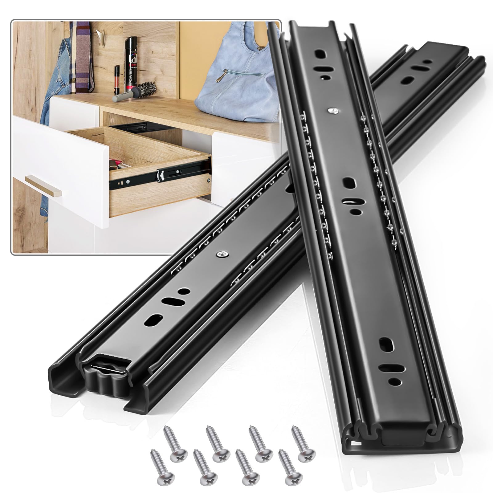 VAGUDE Drawer Slides 1 Pair Full Extension 10 12 14 16 18 20 22 24 inch Side Mount Rails Dresser Cabinet Bracket Replacement Ball Bearing Tracks Guide Metal Runner 100 LB (Basic-1 Pair, 24 Inch)