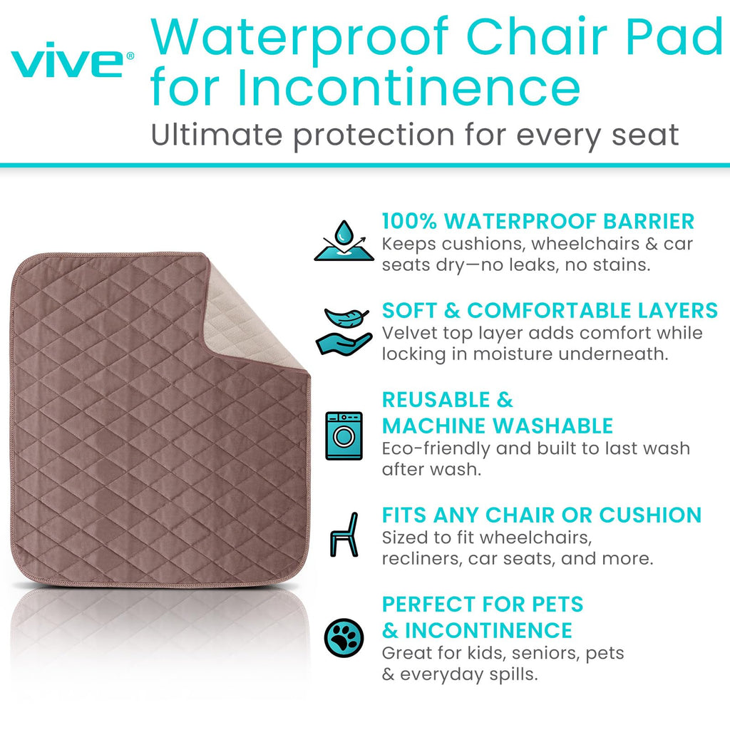 Sures Waterproof Chair Pads for Incontinence (22" x 21") - Washable, Waterproof Seat Protector - Chair Protector Seat Cover - Absorbent Pad for Bed, Seat, Car, Wheelchair & Recliner (Brown, 4 Pack)