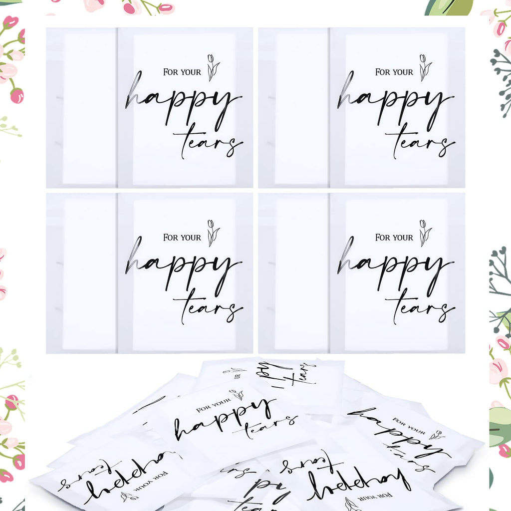 Eaasty 60 Pack Happy Tears Tissue Packs for Wedding 3 Ply Wedding Tissues for Guests Travel Size Bulk Facial Paper Welcome Bag Stuffers Gift Bride Groom Mother