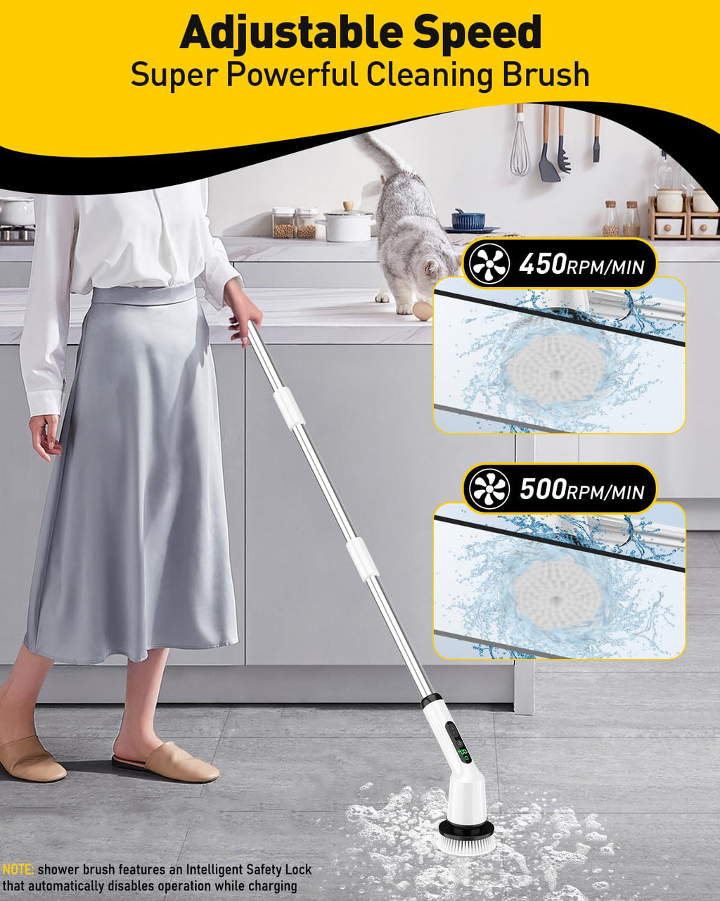 Electric Spin Scrubber for Bathroom, Shower Scrubber with Long Handle
