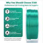 ZIRO PLA Filament 1.75mm, Iridescent PLA Series, Sparkle Glitter with Colorful Base, Twinkling 3D Printing Material,1kg Spool, Dimensional Accuracy +/-0.03mm, Fit Most FDM 3D Printers, Lake Green