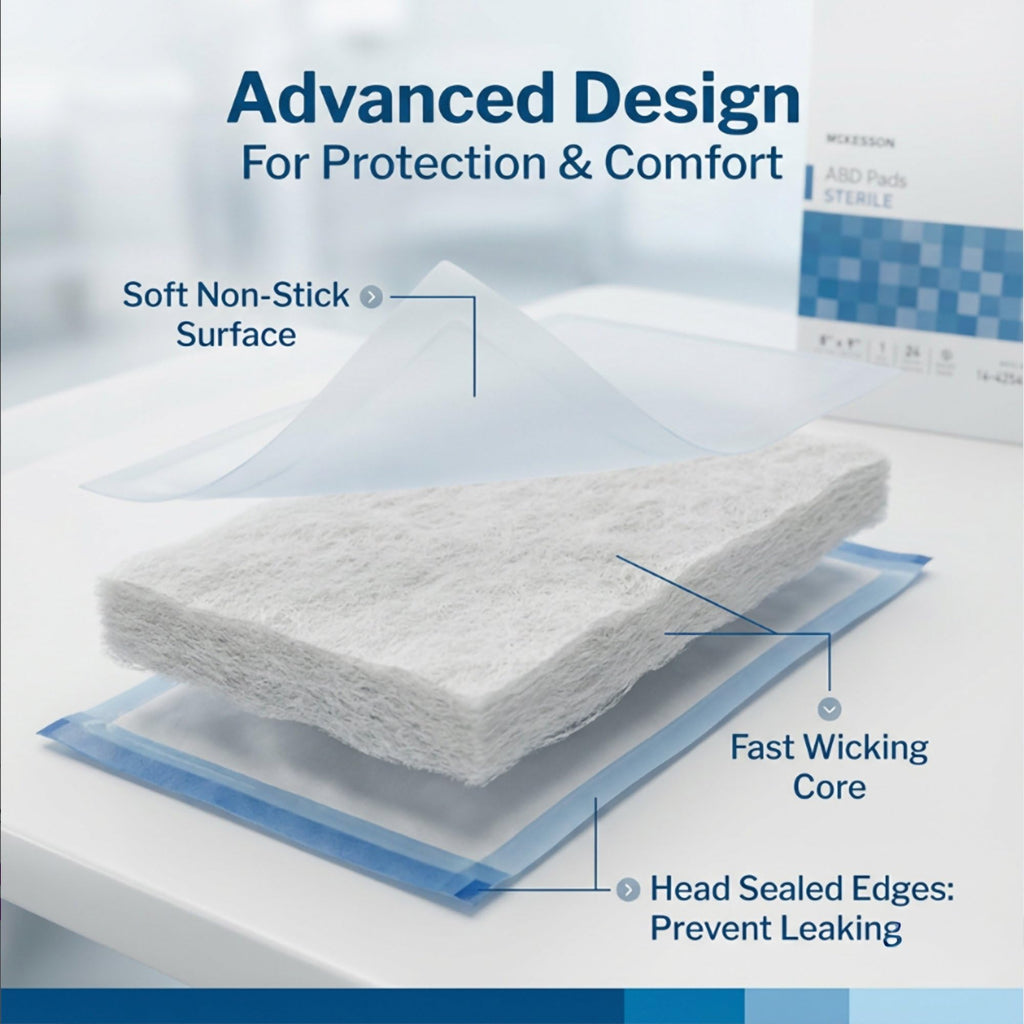 McKesson Sterile ABD Pads 8 x 10 in [24 Count] – Abdominal Pads for Wound Care, Non Stick Gauze Dressing, Surgical Absorbent Pad for Drainage and Post-Op Use