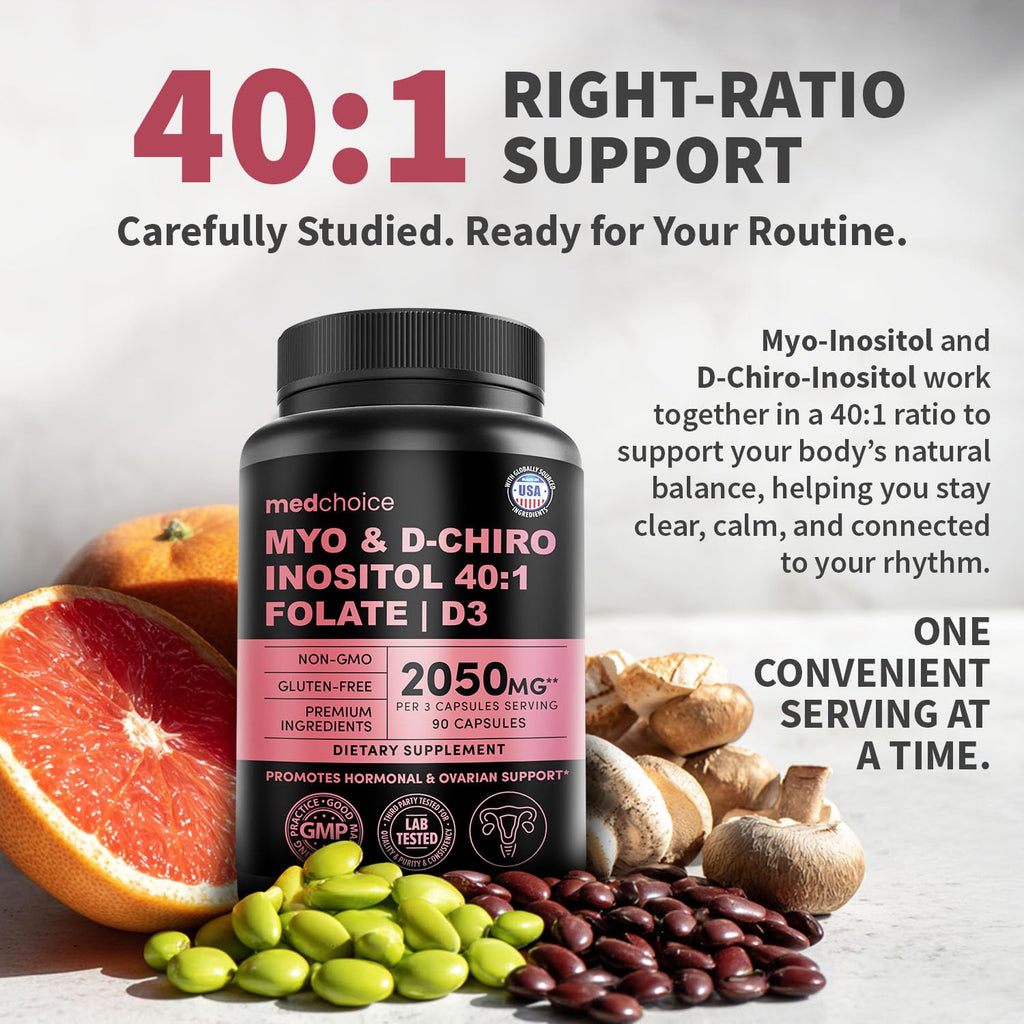 Myo-Inositol 40:1 for Women – Inositol Supplement with Myo & D-Chiro Inositol, Folate & Vitamin D3 – Vegan Capsules for Daily Routine & Hormone Support – Flo Ovarian Support Capsules – (90 Count)