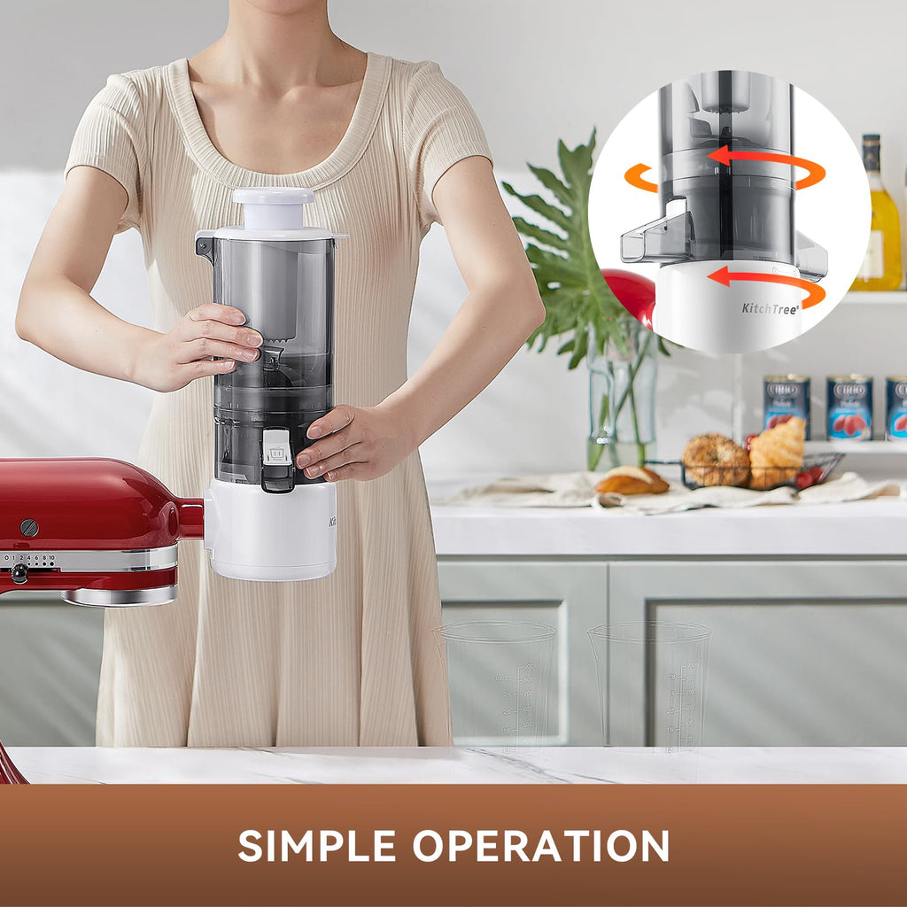 KITCHTREE Masticating Juicer Attachment for KitchenAid Stand Mixer, 4.2" Large Feed Chute Fit Whole Vegetables & Fruits, Slow Cold Press Juicing, Includes 2 * 28oz capacity cups and blade replacement