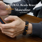 Triple Protection Bracelet for Men Women, Genuine Premium Tiger Eye Black Onyx and Lava Rock 8mm Handmade Bead Bracelet Healing Crystal Protection Bracelets Bring Luck and Prosperity and Happiness