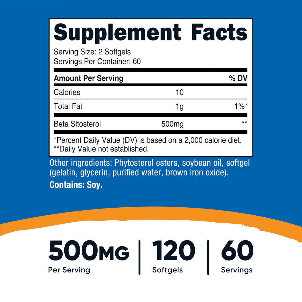 Nutricost Beta Sitosterol 120 Softgels, 500mg - Non-GMO, Gluten Free Supplement, 60 Servings