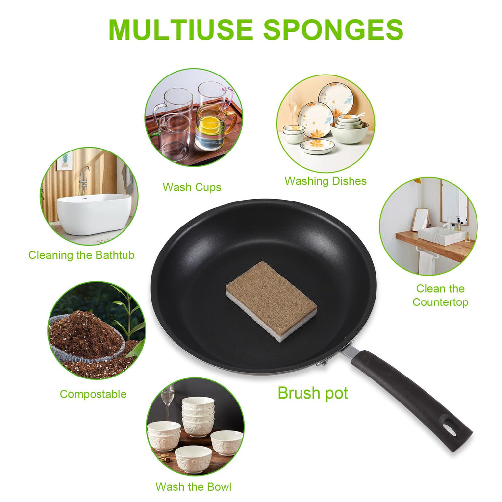 Natural Dish Sponges 16 Pack - Biodegradable Sponge Kitchen Compostable Cellulose Coconut Scrubber - No Scratch Cleaning Sponges