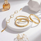 Stackable Gold Bracelets for Women - 4 Sets, 18K Gold Plated Bracelets, Stainless Steel Bangle Bracelets Non-Tarnish, Stylish Gold Jewelry Ensemble, Valentine's Day, Birthday and Christmas Jewelry Gifts