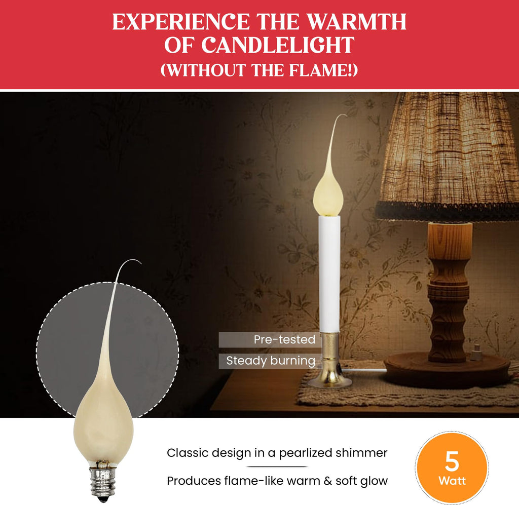 Creative Hobbies® Country Style Incandescent Silicone Dipped Candle Light Bulbs (Pkg of 10 Bulbs) ~ 5 Watt Pearlized Silicone, Gold Glow