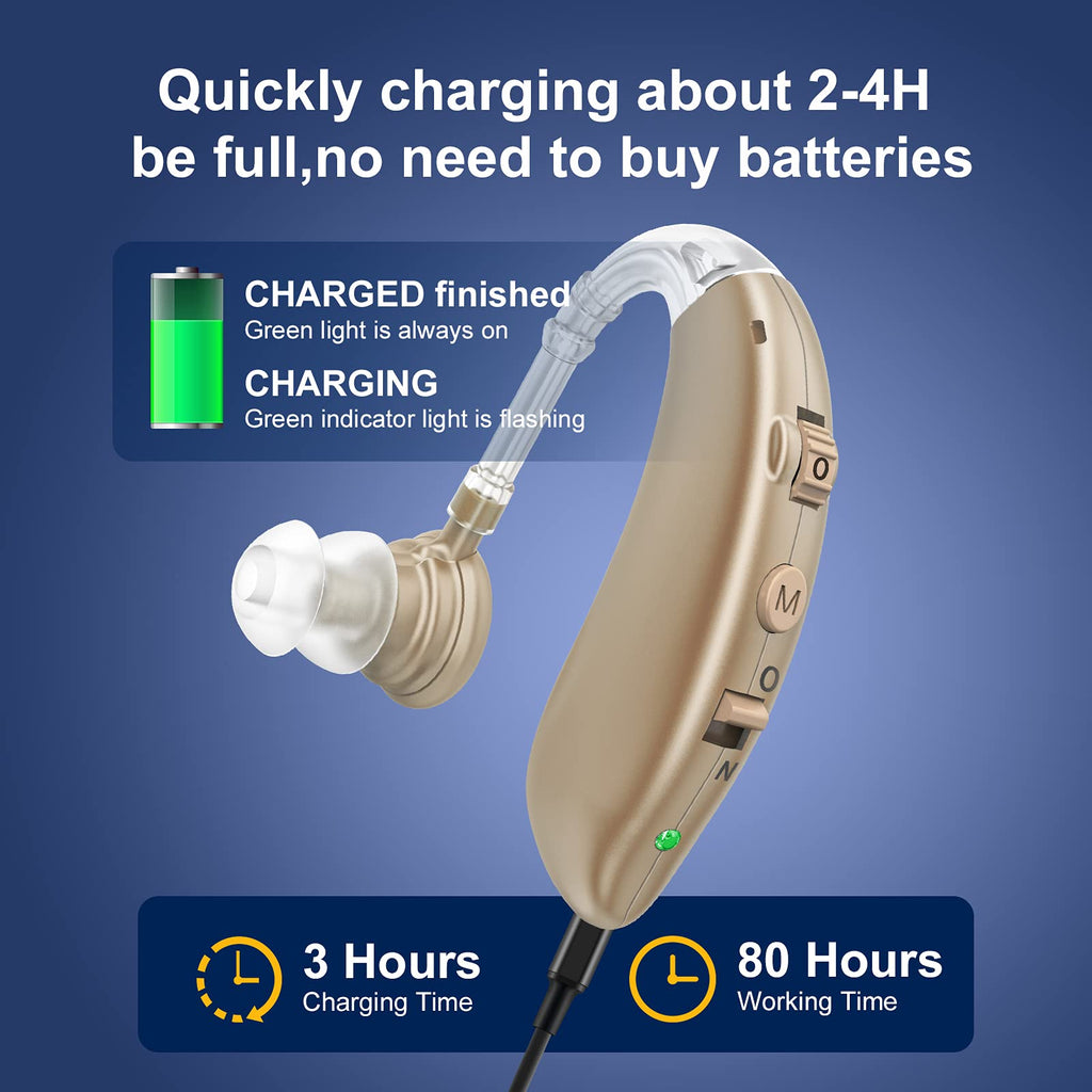 Rechargeable Hearing Aids For Seniors With Noise Cancelling and Volume Control Digital Hearing Amplifiers For Adults With Hearing Hearing Loss BTE Hearing Aids sound amplifiers for seniors
