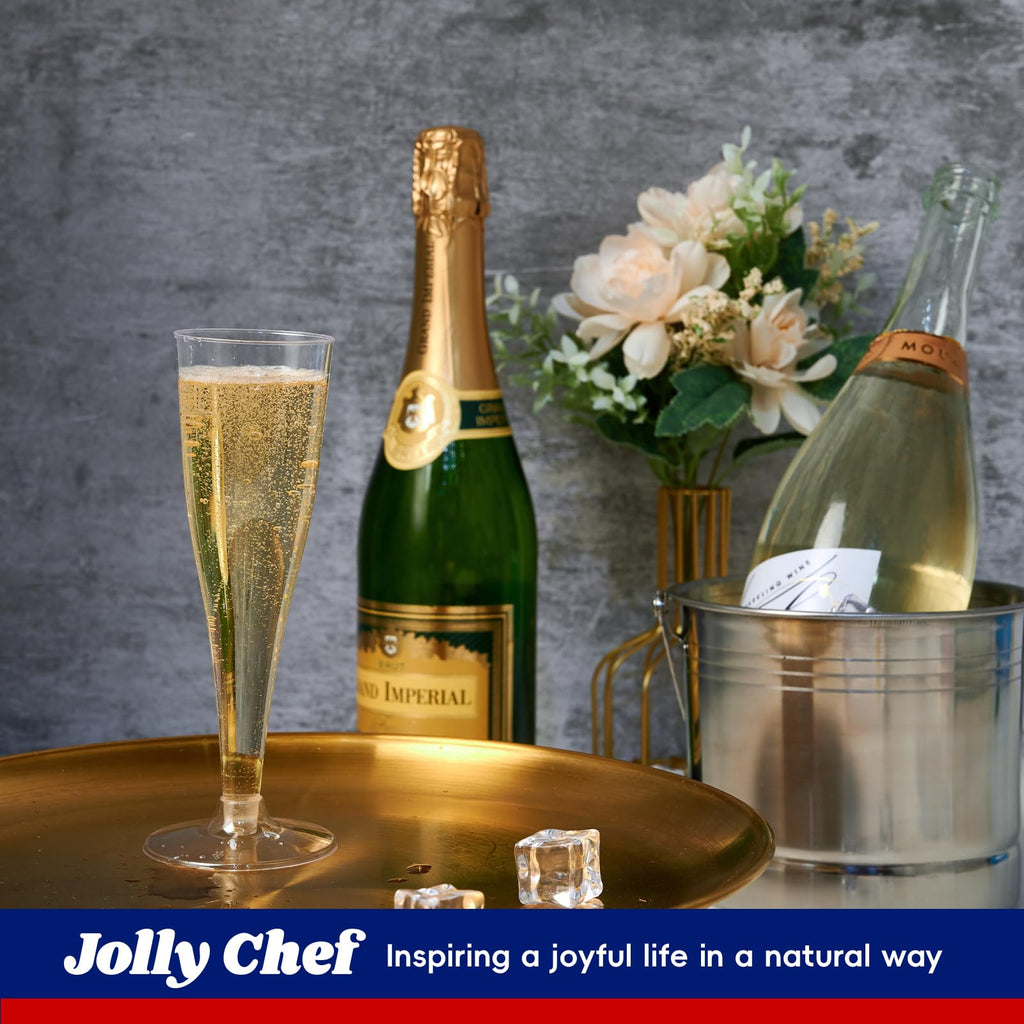 JOLLY CHEF 4.5 oz Plastic Champagne Flutes Disposable Clear 100 Pack