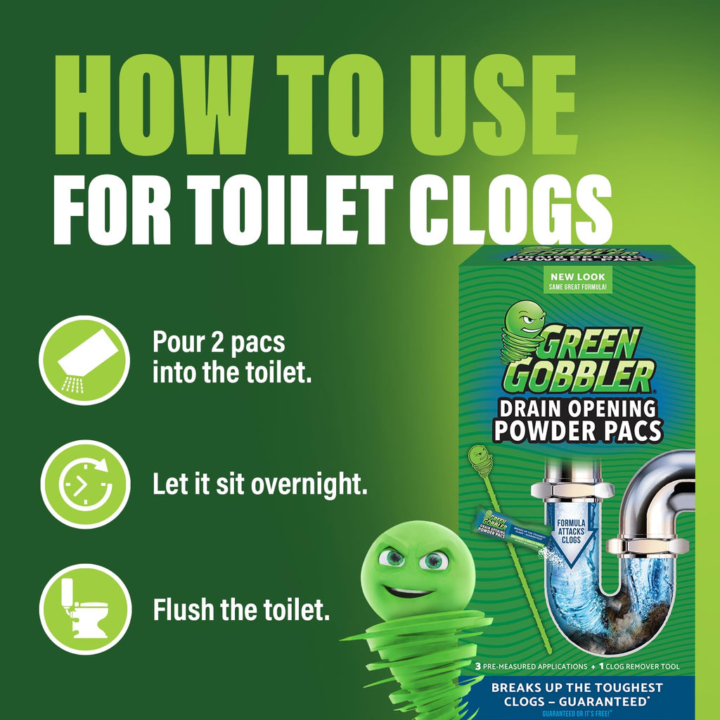 Green Gobbler Drain Clog Remover & Drain Cleaner Powder (5 Pacs & 5 Tools)