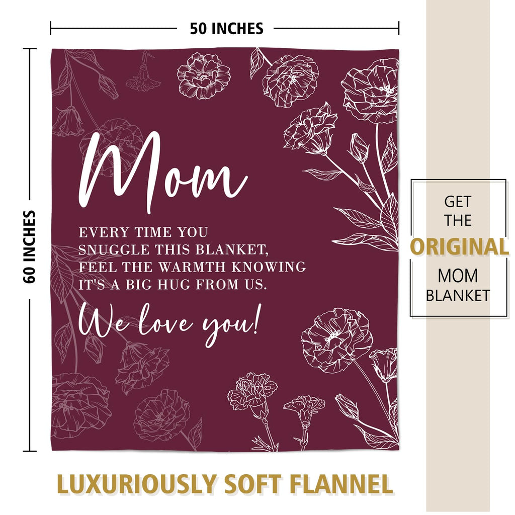 GiltGlimmer Mom Birthday Gifts, Mom Floral Blanket Burgundy, 60" x 50"
