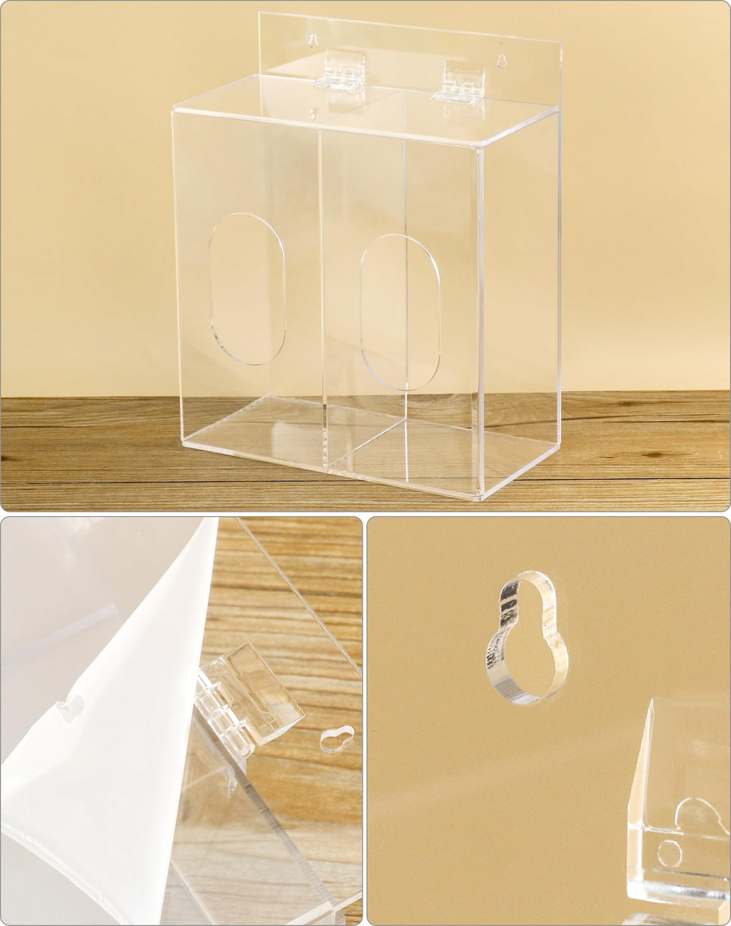 QWORK Clear Acrylic Mask and Glove Organizer – Dual Compartment Dispenser for Office & Home Use