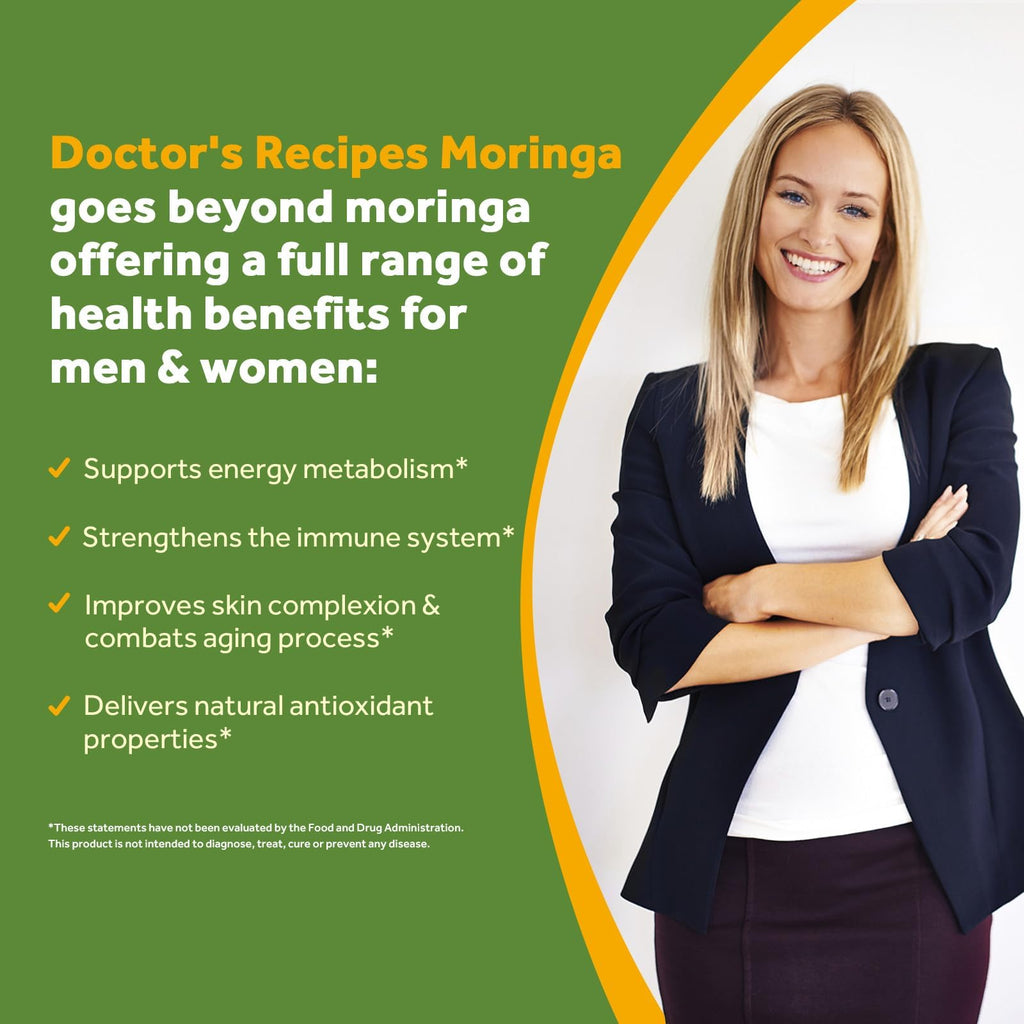 Doctor's Recipes Moringa, Complete Green Superfood, Natural Antioxidant Support, Non-GMO, 240 Vegan Caps, No Caffeine Soy Gluten