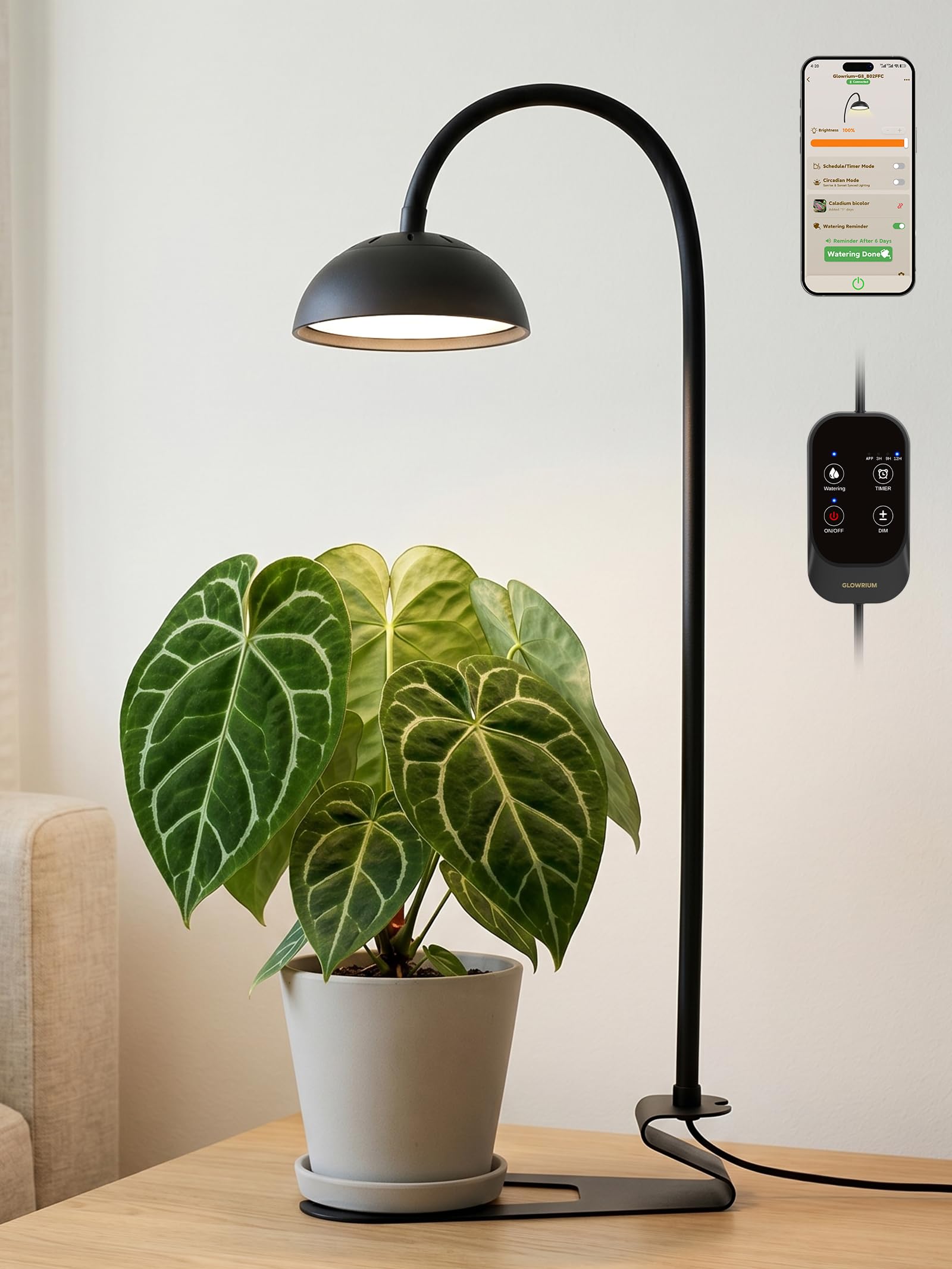 GLOWRIUM Smart Grow Lights for Indoor Plants,Full Spectrum Desk Plant Light