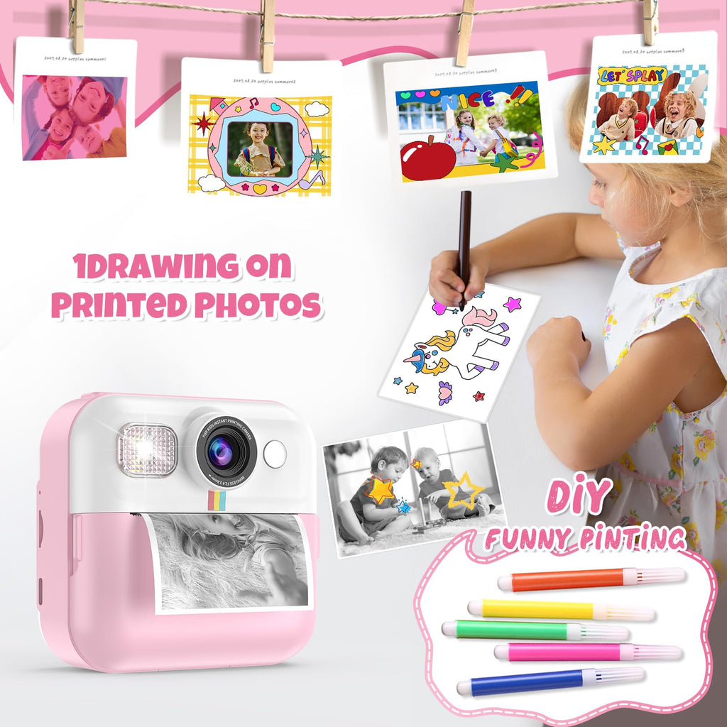 Instant Print Camera for Kids, Toddler Camera Birthday Gifts for Girls 3-10