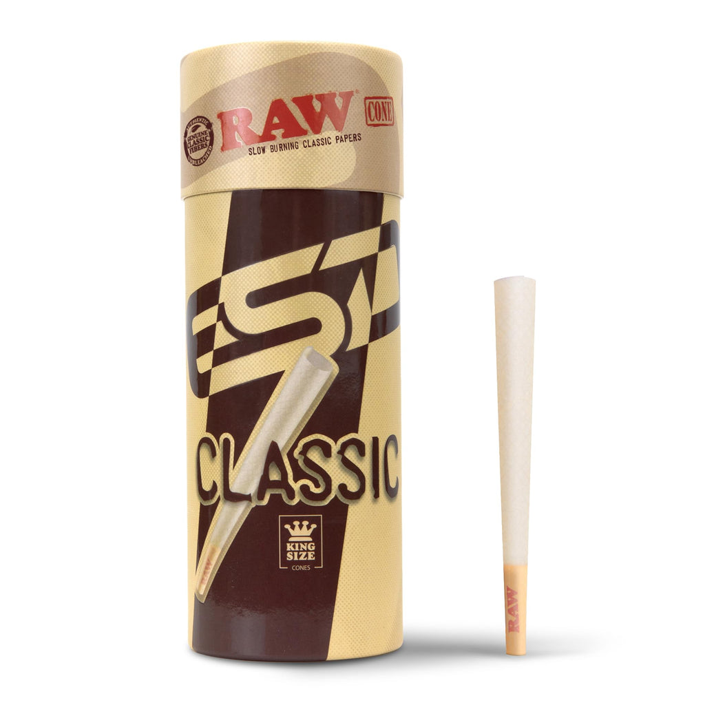 RAW Cones Classic King Size - 150 Pack - Slow Burning Pre Rolled Paper with Tips and Packing Tubes Included