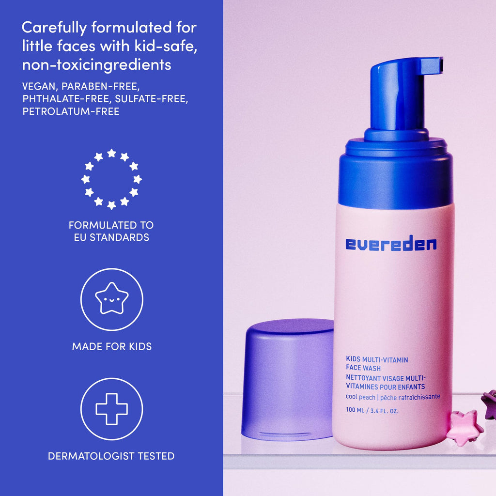 Evereden Kids Face Wash: Cool Peach, 3.4 fl oz. | Gentle Skin Care | Non-toxic and Clean Ingredients | Skin Care for Kids