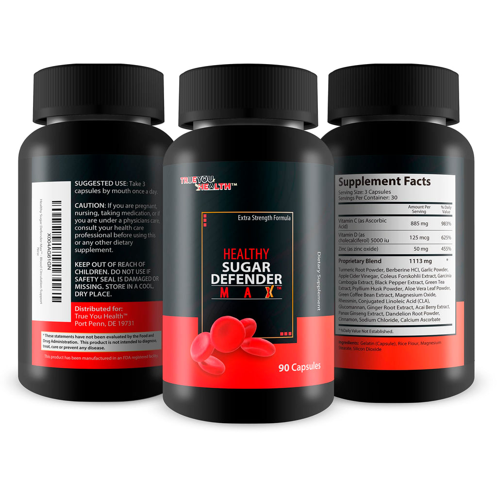 Healthy Sugar Defender Max - Our Best Sugar Support Supplement - Multi Action Blood Health Supplements - Circulation and Vein Support for Healthy Legs, Heart, and Body - Herbal Blood Capsules