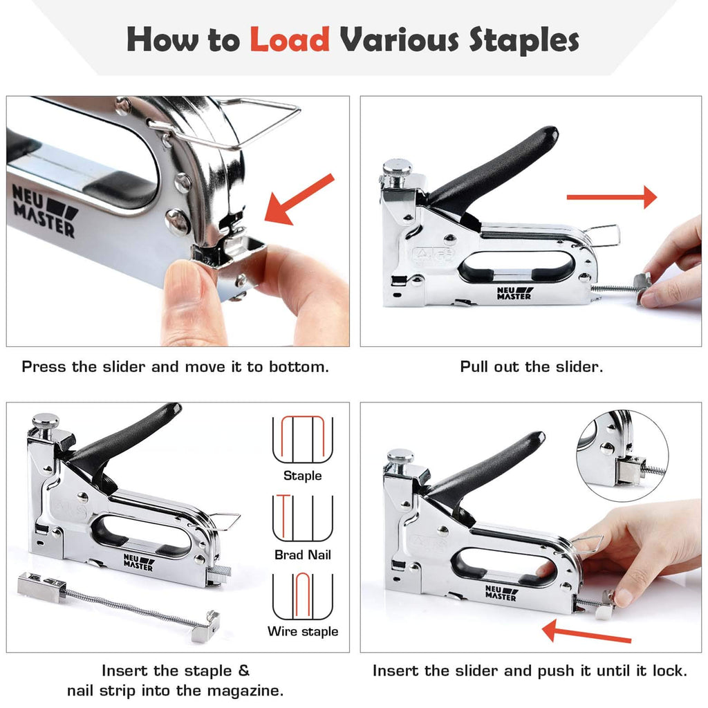 NEU MASTER 3 in 1 Staple Gun, Manual Upholstery Stapler Gun for Wood with 2000 Staples & Staple Remover, Adjustable Power Design for Furniture, Carpentry, DIY, Decoration & Home Repair