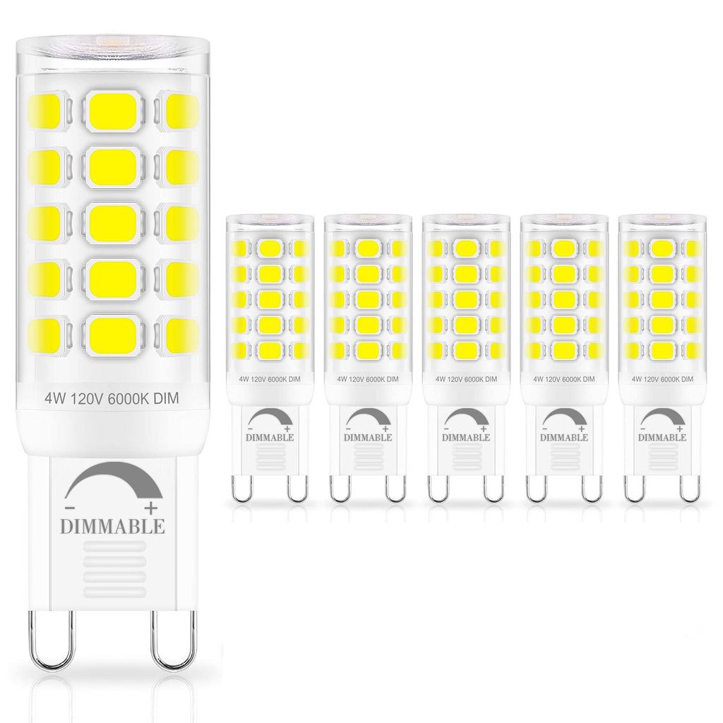 Sailstar 10 Pack Dimmable G9 LED Bulb, 400 Lumen, 6000K Daylight White, T4 G9 4W Replacement for 40 Watts Halogen, Ceramic Bi-Pin Base, 360°Beam Angle, 120V G9 Light Bulbs for Chandelier