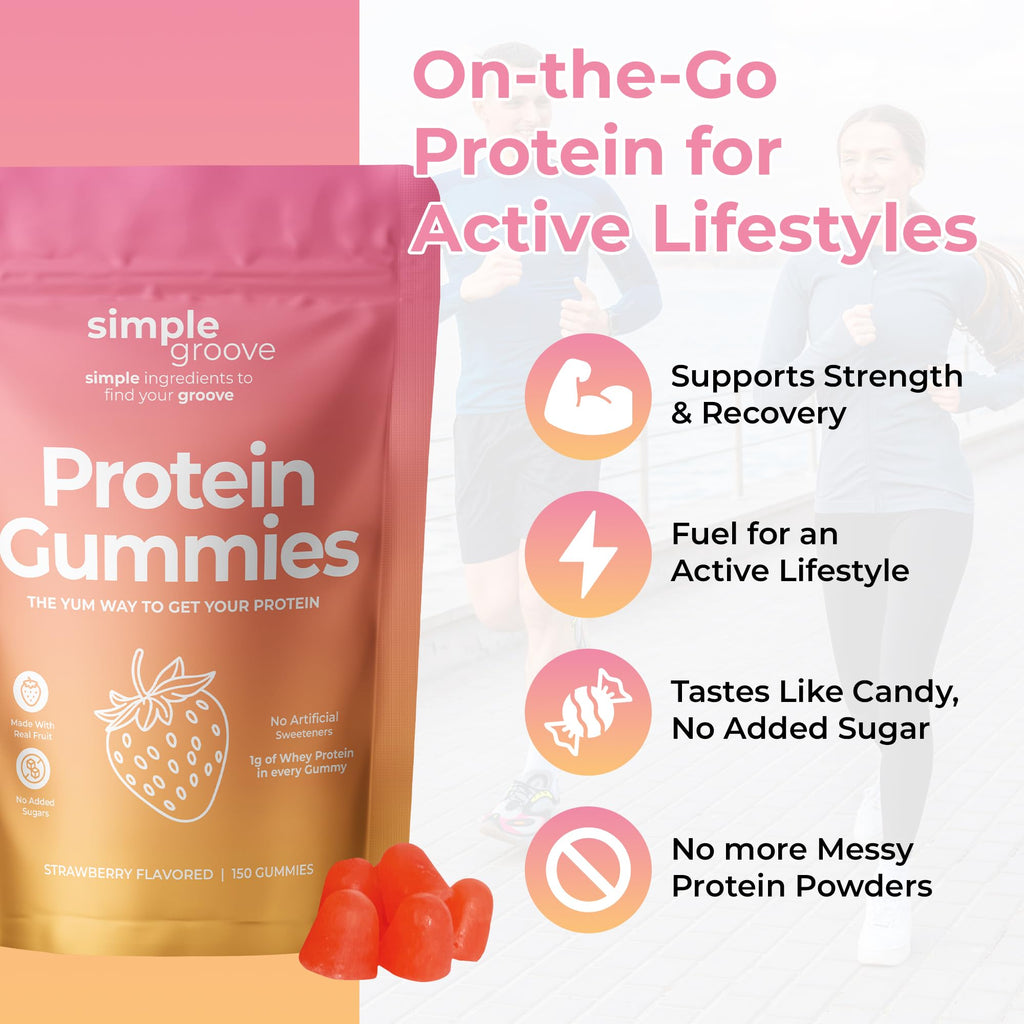 simple groove Protein Gummies|1g Whey Protein per Gummy | Healthy Snacks | Essential Amino Acids | Healthy Gummy Candy | Gummies for Women Men Kids