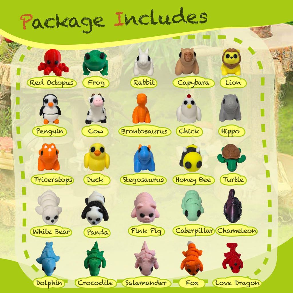 YonaaClin 25pcs Mini Animals Figures,3D Printed Animals and Flexible Joints Fidget Toys, Small Animal Figurines Fit Fidget Toy Set,Pocket Pets,Birthday fillers, Teen Reward Gifts(25PC)