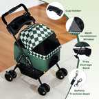PUPIHOM Foldable pet Stroller for Cats with Detachable Weather Cover, 4 Wheels Pet Strolling Cart for Dogs and Cats with Storage Basket and Cup Holder（Green）