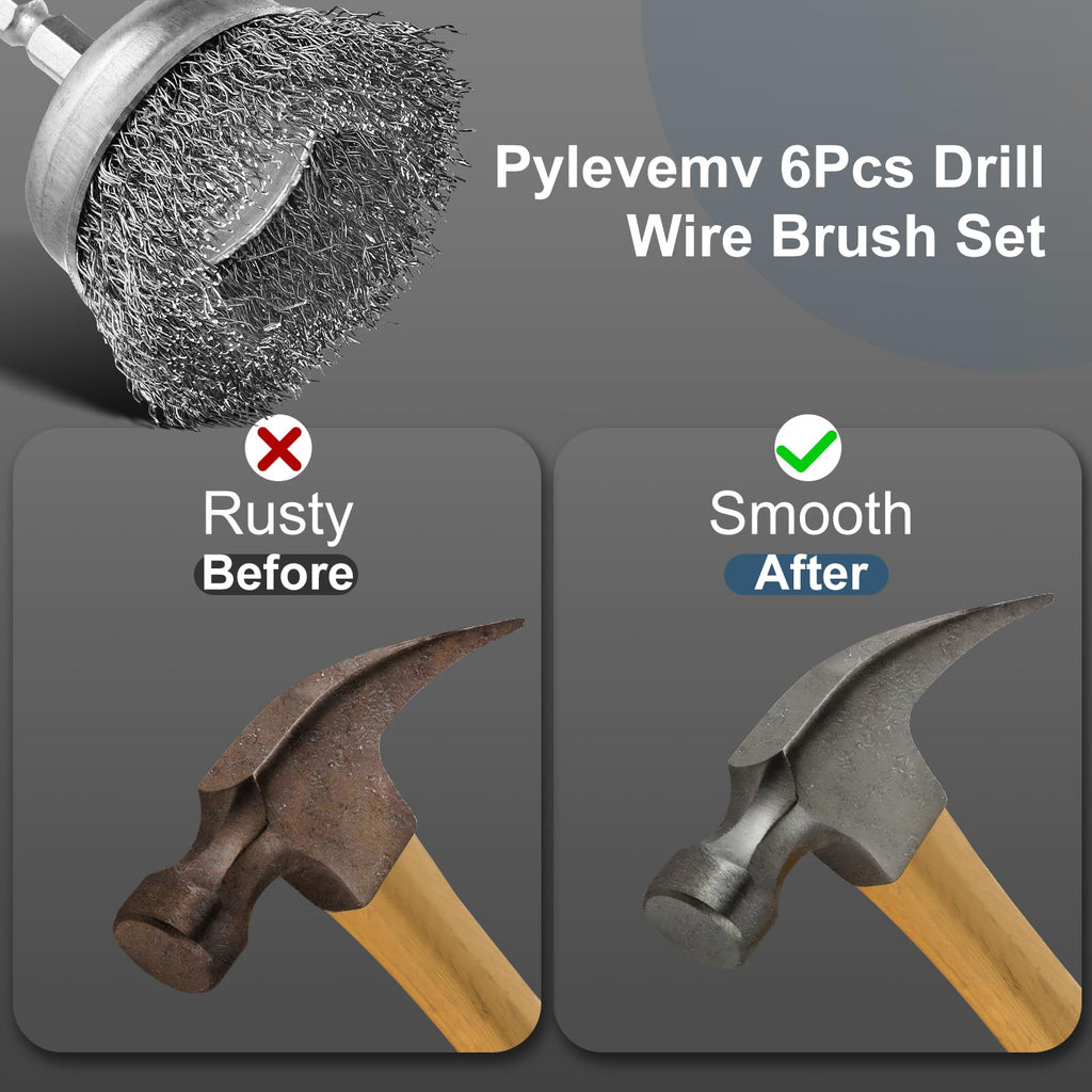 Pylevemv 6Pcs Wire Wheel Brush Set, Carbon Steel Wire Brush for Drill