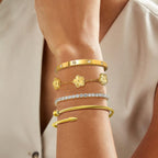 MOINSPIRE 18K Gold Plated Bracelets for Women, Stainless Steel Four Leaf Clover Tennis Nail Love Bangle Bracelets Set, Trendy Stackable Twist Cuff Bracelet Non Tarnish Jewelry Gifts Choice