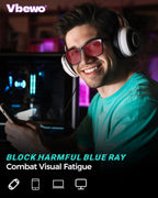 Vbewo 2 Packs Professional Sleep Glasses with 99.9% Blue Light Blocking Dual AR Coatings Lens ((02)-black+black, Red Lens(Max Protect))