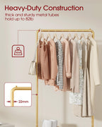 Sakugi Clothes Rack - Clothing Rack with Storage Mesh Shelf & Casters, Heavy-Duty Metal Clothing Rack for Hanging Clothes, Dresses, Coats, Large Load Capacity, Easy Assembly, Gold, 28.0"x16.9"x59.0"