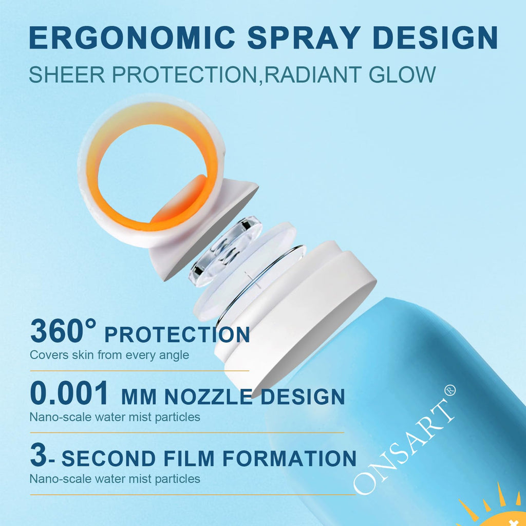 Reef Safe Sunscreen Spray SPF 50, Zinc Oxide Mineral Sunscreen Spray, Broad Spectrum UVA/UVB Protection, 360° Spray, Lightweight & Water Resistant, 6.76oz/200ml