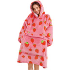 Narecte Oversized Blanket Hoodie Wearable Blanket Sweatshirt for Women Adults Soft Hooded Blanket Warm Oversized Hoodie Blanket Birthday Gifts for Women Christmas Gift for Friends Female Strawberry