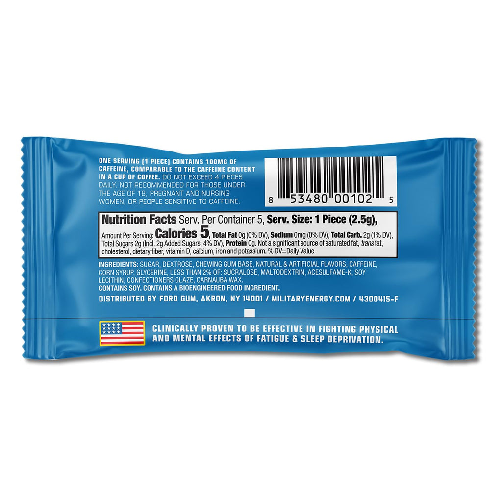 MEG (Military Energy Gum) - Arctic Mint | Enhance Your Physical Performance with 100mg of Caffeine Per Piece, Ultimate Energy Boost for Workouts, Alternative to Energy Drinks | NSF for Sport® Certified - Pack of 24