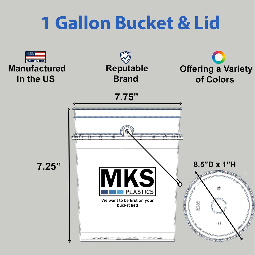 MKS Plastics 1-Gallon Bucket with Airtight Lid – Made in USA, Food Grade BPA Free Plastic, Heavy Duty Multi-Use, Metal Handle with Grip, Stackable Storage – Black, 3 Pack