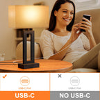 19.6" Touch Lamps for Nightstand, 3 Way Dimmable Bedroom Lamp, USB C+A
