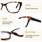 Madison Avenue 2 Pack Cateye Blue Light Blocking Reading Glasses for Women Spring Hinge, Vintage Computer Readers Eyeglasses Demi Brown +1.5